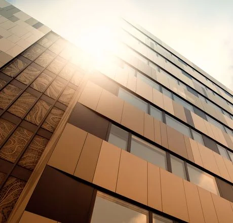 Powder Coated, brown facade at dusk